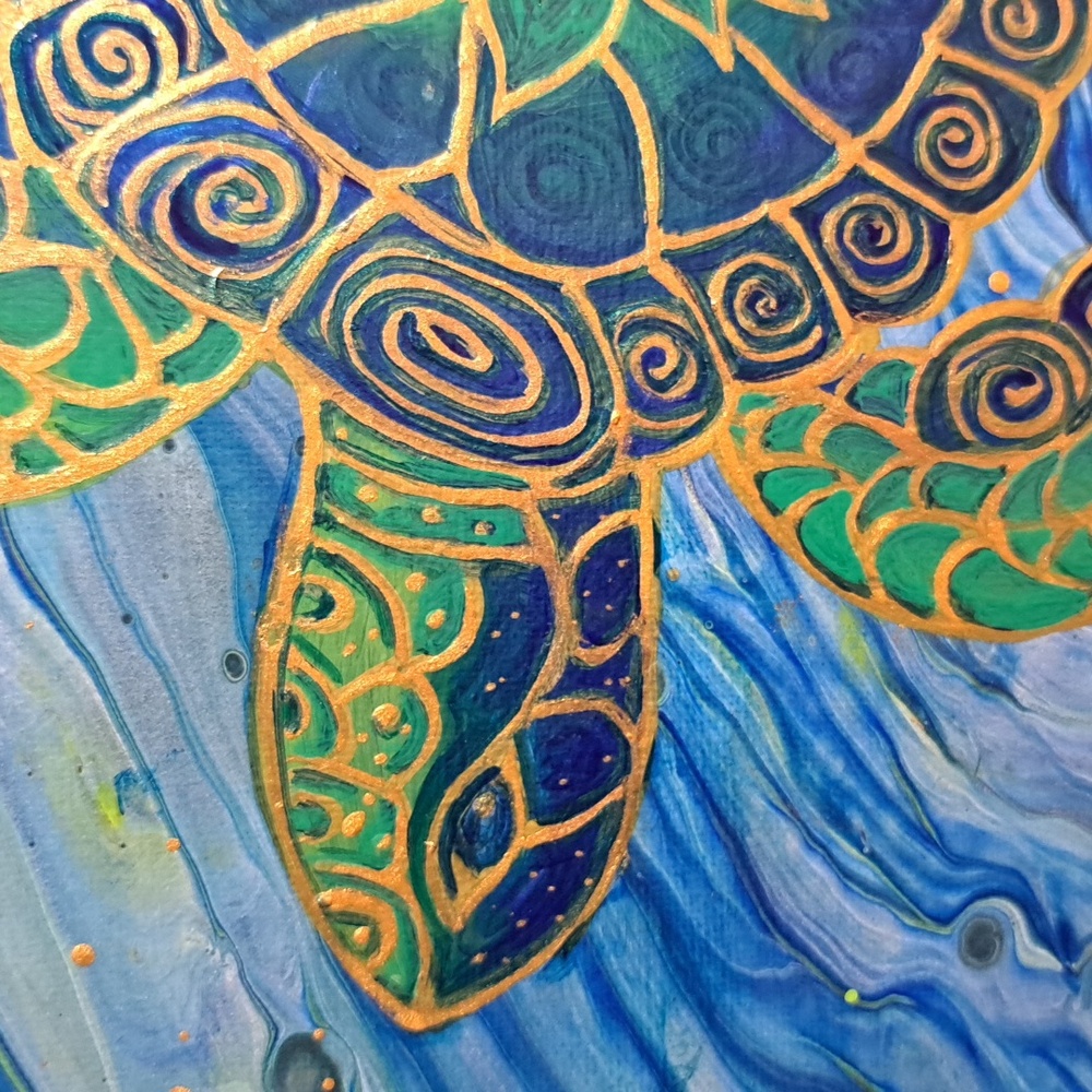 Hand Crafted Sea Turtle Fluid Wall Art Painting - Picture 5 of 15